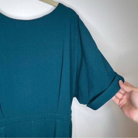 ASOS Teal Green Wiggle Midi Dress Size 12 Short Sleeves Front Slit - Picture 3 of 8